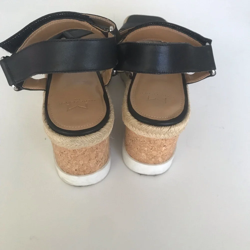 Marc Fisher Espadrille 3.5 platform wedge strap leather sandals black size 10M